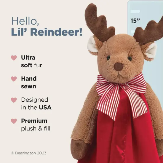 Bearington Baby Lil' Reindeer Snuggler, 15 Inch Christmas Plush Stuffed Animal Security Blanket Lovey for Babies, For Ages 0-3 Multicolor {2}