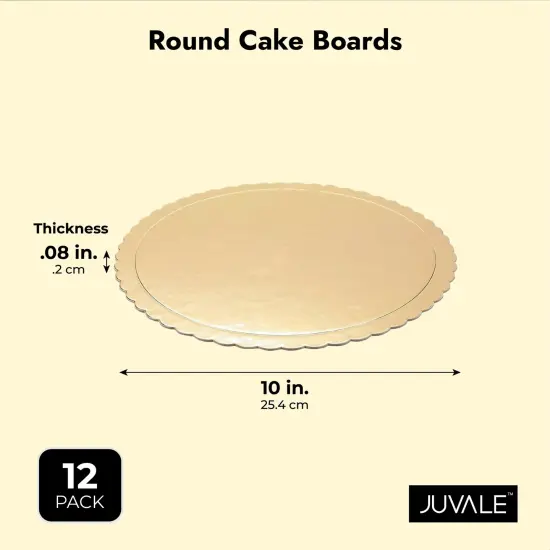 Juvale 12-Pack 10 Inch Round Cake Board, Gold Scalloped Cake Boards for Weddings, Birthdays, Baking and Desserts, Grease-Proof Pastry Board, Sturdy Disposable Cardboard Tray {4}