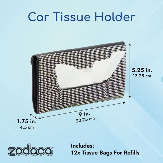 Sparkly Black Sun Visor Tissue Holder for Car, 12 Bags of Refill Tissues, 24 Sheets Each {3}