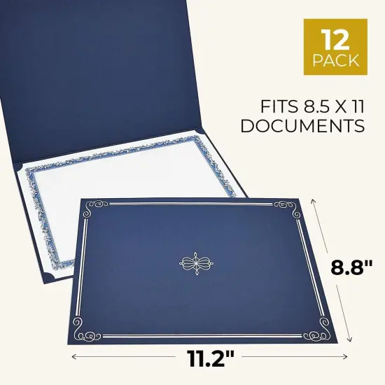 12-Pack Award Certificate Holders - Bulk Certificate Holders for Graduation, Diploma, Employee Appreciation, Certifications (fits 8.5x11) Blue {5}