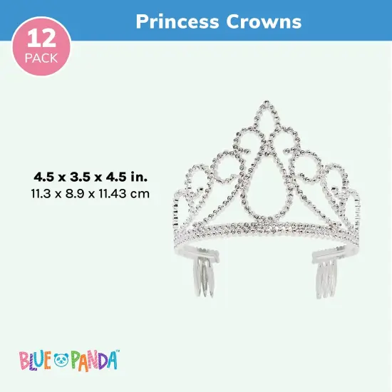 BLUE PANDA 12 Pack Silver Tiara for Girls, Princess Dress Up Crown for Kids Costume Birthday Party Supplies in Bulk - Princess Crown - Ages 3-14 {4}