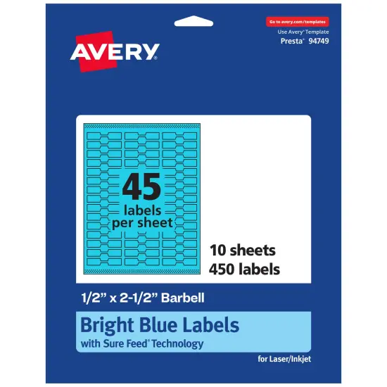 Avery Bright Blue Paper Labels, 0.5" x 2.5" Barbell {7}