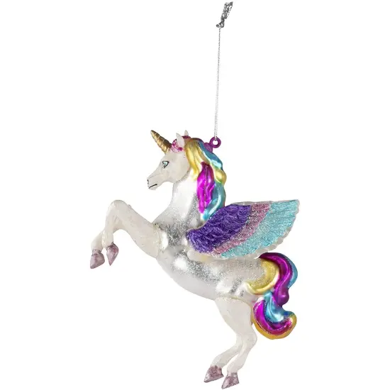 2 Pack Glass Rainbow Unicorn Christmas Tree Ornaments, Holiday Decor Decorations , 5 x 4.5 in White {6}