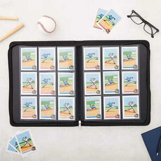 9 Pocket Trading Card Binder with Zipper for Baseball, Gaming, and Sports Cards, Black and Gold Faux Leather, Holds up to 360 Cards (14 x 11 In) {3}