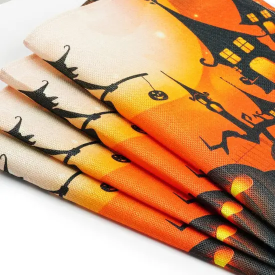 4 Pack Halloween Placemats Set Witch Pumpkin Washable Table Place Mats(Multicolor) {3}