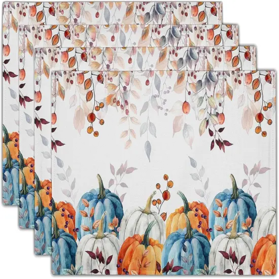 Set of 4 Autumn Pumpkins Leaves Fall Placemats - 12x18 Inch {1}