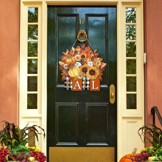 Fall Door Decor Fall Welcome Wooden Sign (red brown, yellow) {6}