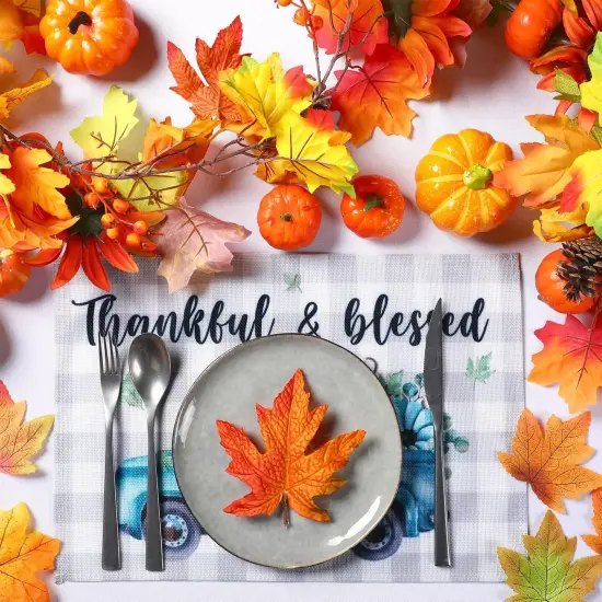 Fall Placemats Set of 6 Buffalo Plaid(Blue and Gray) {2}