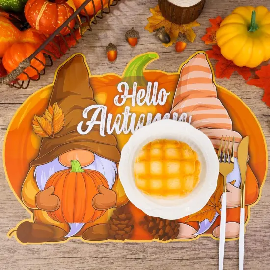 6 Pack Fall Pumpkin Plastic Placemats - 16 x 12 Inches {5}