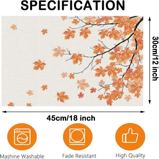Set of 4 Thankgiving Maple Leaves Placemats - 12x18 Inch {3}