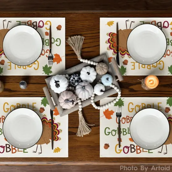 Set of 6 Turkey Gobble Thanksgiving Placemats - 12x18 Inch (Beige) {3}