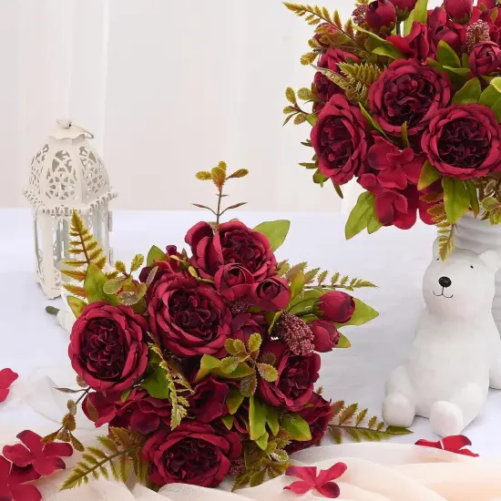 4 Packs Peonies Artificial Flowers Bouquet - Red {2}