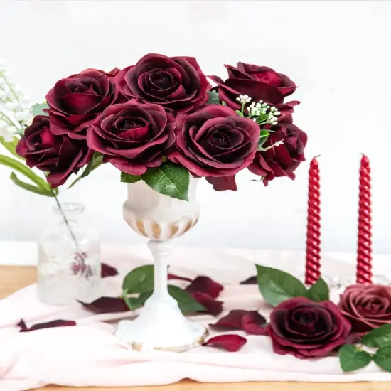 10pcs Silk Roses Artificial Flowers Fake Burgundy Rose Bouquet for Arrangement Wedding Party Home Decoration {3}