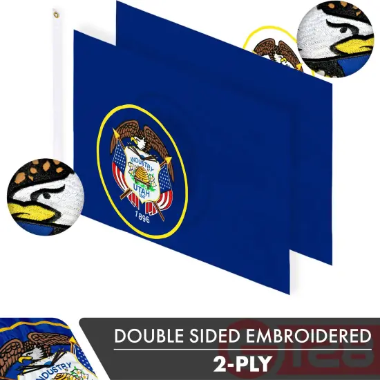 Utah State Flag 210D Embroidered Polyester 3x5 Ft - Double Sided 2ply {2}