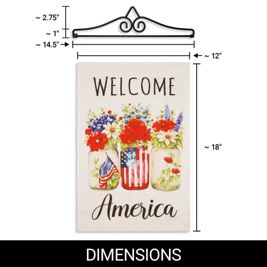 G128 Combo Pack Garden Flag Hanger 14IN & Garden Flag Welcome America Mason Jars Printed 12x18IN Double Sided Yard Garden Lawn Decoration {2}