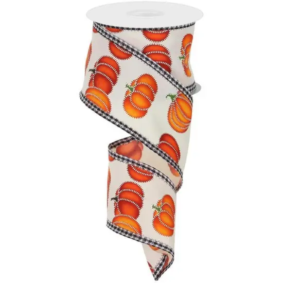 2.5" Stitch Pumpkin Royal Ribbon: Ivory (10 Yards) {1}