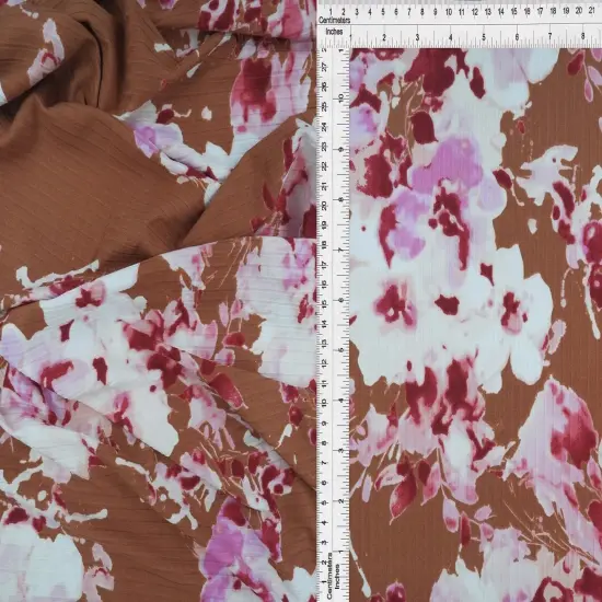 1 Yard Polyester Spandex Yummy Rib Knit Fabric Floral Print Stretch Soft 58/60" Width CHAMBRAY {7}