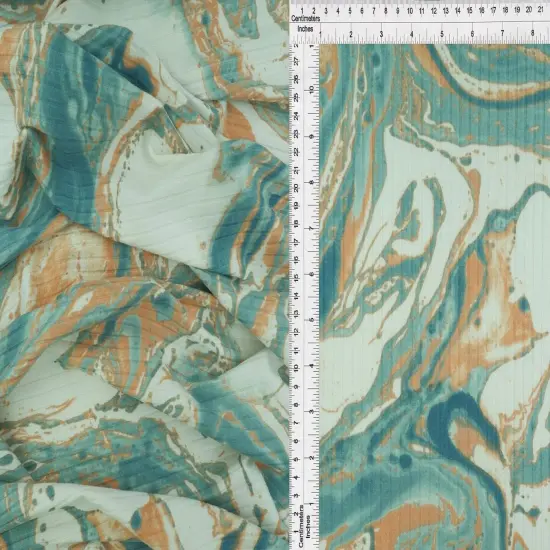 1 Yard Polyester Spandex Yummy Rib Knit Fabric Marble Print Soft Stretch 58/60" Wide BLUE LT/CHARCOAL {3}