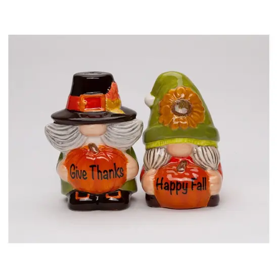 Ceramic Autumn Pilgrim Gnome Salt and Pepper Shakers, Thanksgiving Decor, Fairy Garden Decor, Gnome Collector Gift, Gift for Her {2}