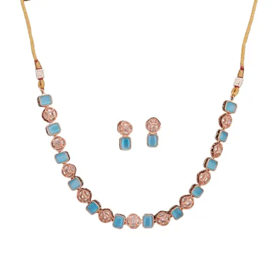 Classic Necklace with Rose Gold Plating Traditional Jewelry Matte Gold Necklace South Indian Jewelry Adjustable Slider Necklace Indian Wedding Favor Necklace for Women YELLOW {4}