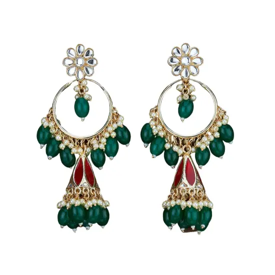 Indian Jhumka Earrings for Women - Large Kundan Faux Pearls Drop Chanbali Earrings Floral Indian Jhumki Ethnic Beaded Bollywood Style Dangle Earrings Jewelry for Bride Birthday Gift for Her BLACKMAROON {4}