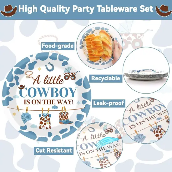 96 Pcs Western Cowboy Baby Shower Tableware Set for 24 Guests {4}