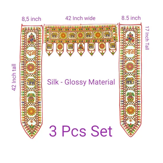 3 Pcs Indian Fabric Door Toran 42 Inch Ganesha Shubh Labh Bhandarwal Hanging Valance Traditional Wall Decorative for Window Home Temple Decor Wedding Diwali Navratri Puja Housewarming Decor {3}