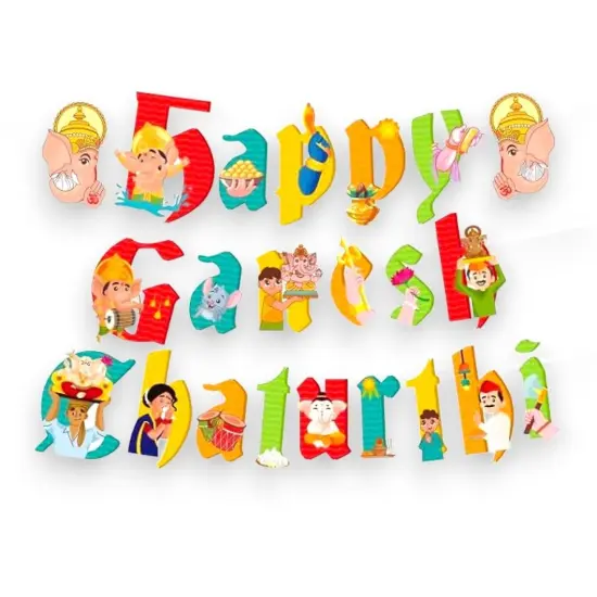 Happy Ganesh Chathurti Banners Indian Festival Ganpati Bappa Morya Bunting Diy Home Temple Indoor Outdoor Decoration Bollywood Party Supplies Ganesha Puja Decor Ideas {2}