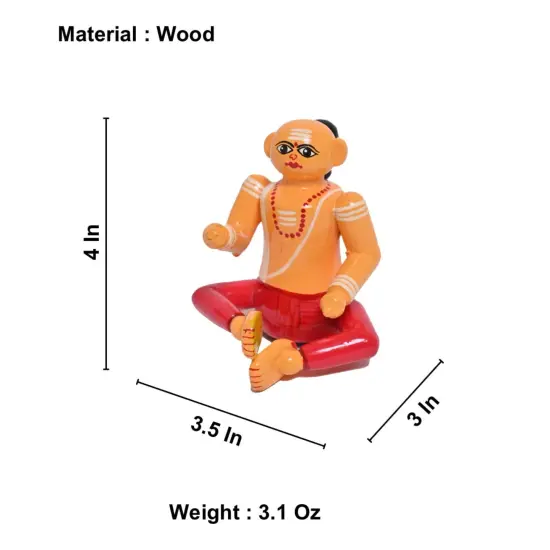 Wooden Brahmin Doll Kondapalli Toys Handpainted Brahman Pandit Ji Indian Showpiece for Home Decoration Shelf Display Table Decor and Gifting Item Navaratri Golu Dolls {5}