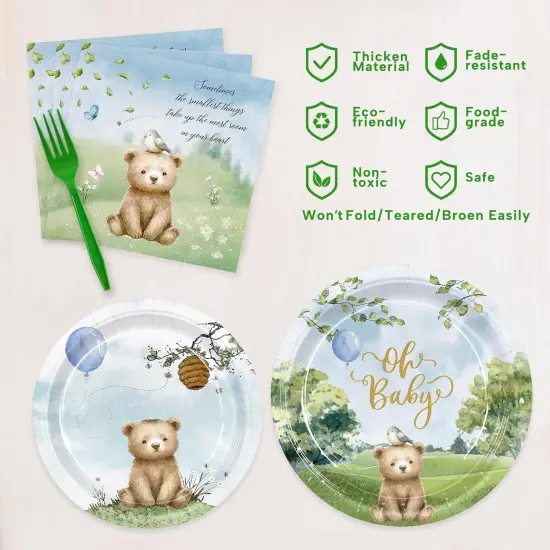 150pcs Bear Baby Shower Table Decorations Plates Napkins {3}