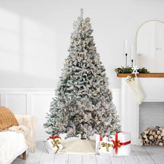 Northlight 6.5' Pre-Lit Flocked Pine Medium Artificial Christmas Tree - Clear Lights White {1}