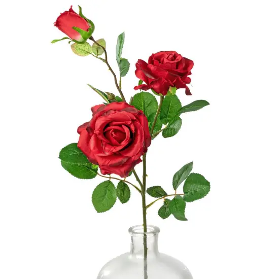 30" Red Rose Spray &ndash; Realistic Faux Floral Stem {1}