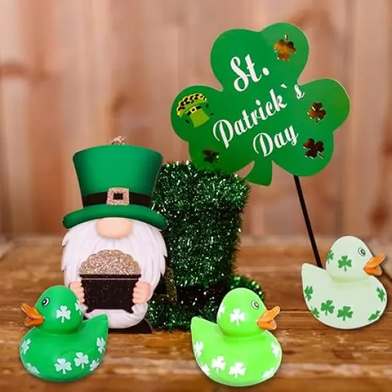 4E's Novelty 24 Pcs St Patricks Day Rubber Ducks - 2 inch Shamrock Rubber Duckies Bulk - St. Patrick's Day Gifts for Kids Party Favors Accessories {4}