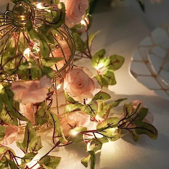 7 feet Blush Roses Leaves FAIRY LIGHTS Battery Operated LED Garland Party Events {3}