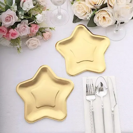 25 Matte Gold 7 in Star Shaped Disposable Dinner Paper PLATES Party Tableware {2}