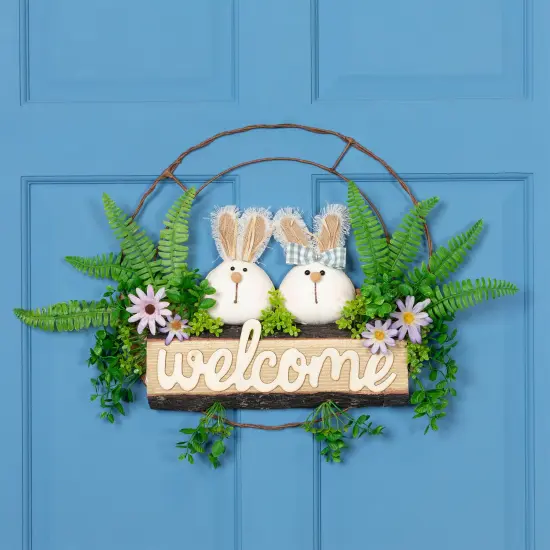 Northlight Easter Rabbit Couple Floral "Welcome" Sign - 16-Inch Multi {1}