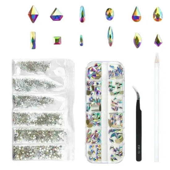Mix Gems Rhinestones For Nail Art Craft +picking up pen+ stainless steel tweezer {1}