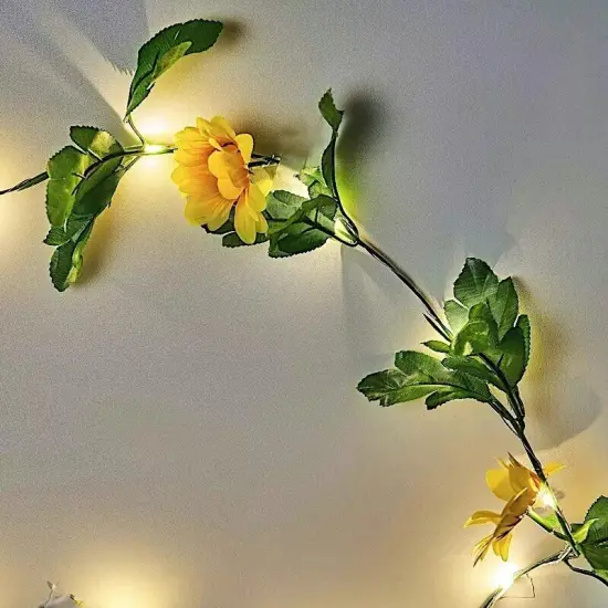 8 feet Yellow Sunflowers Greenery LED Garland Battery Operated Fairy Lights {3}