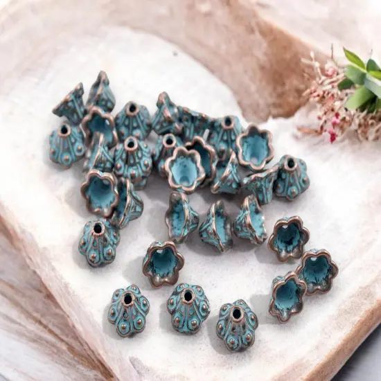 *100* 9x9mm Copper Patina Bead Caps {1}