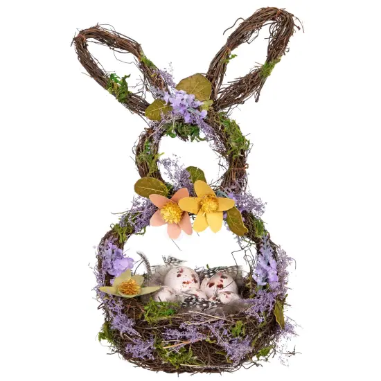 Northlight 14.5" Purple and Green Artificial Floral Bunny Shaped Basket Brown {3}