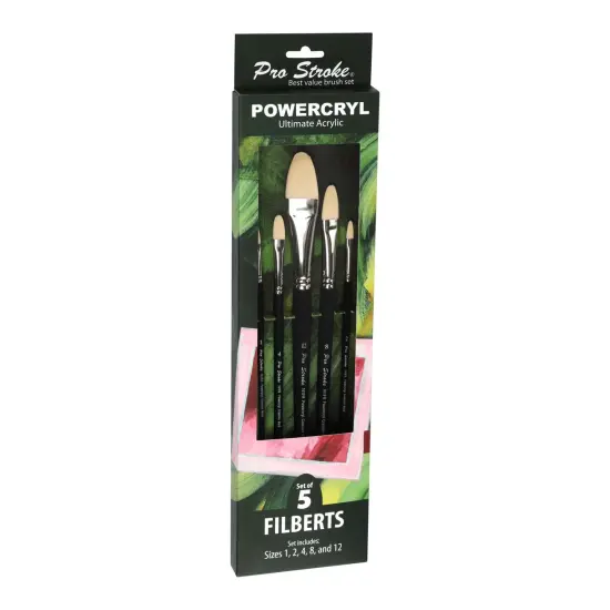 Creative Mark Pro-Stroke Powercryl Acrylic Paint Brushes - Filberts Value Set of 5, Synthetic Paint Brushes for Artists, Seamless Nickel-Plated Ferrules, Matte Black Wooden Handle, Soft-Touch Grip {5}