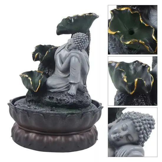 Buddhism Handmade Buddha Fountain Resin Statue with 4 Colors Lamp 110V {2}