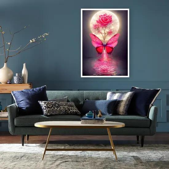 Moon Diamond Art Kits for Adults, Rose Butterfly 5D Diamond Painting Kits for Adults,Diamond Painting Diamond Art with Full Drill Diamond Dots DIY Gem Crafts Kits for Home Decor Gift-12x16in {3}