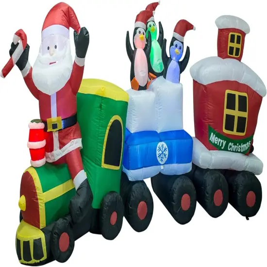 Christmas Inflatable Santa Train Decoration for Outdoor, 8ft Long Santa Claus Penguin Train Blow up Decoration with Flashing Lights Christmas Indoor Outdoor Yard Holiday Display Party Decor {5}