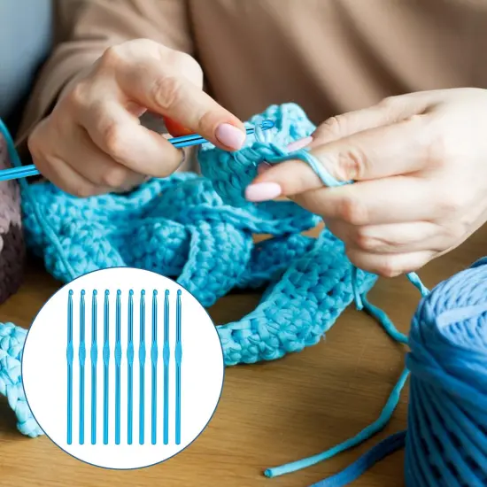 10Pcs 5mm Crochet Hook, Aluminum Knitting Needles Craft Yarn, Crochet Hook for DIY Craft, Gold Crochet Needles for Knitting Scarf(Blue) {4}