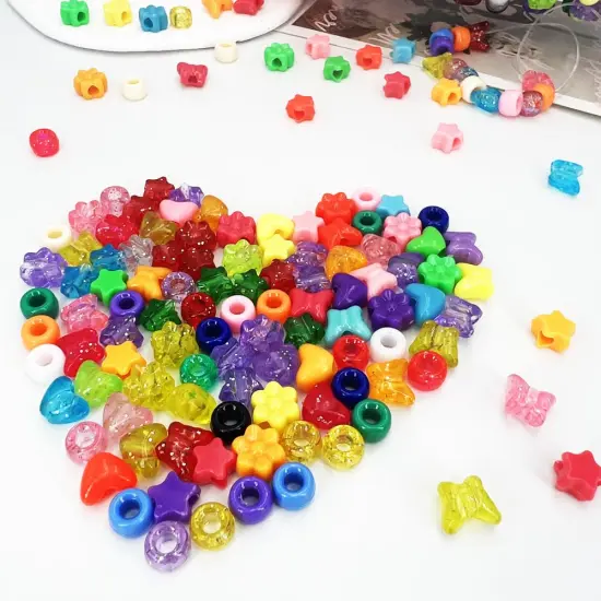 MIIIM 1000Pcs 6x9mm Pony Beads Shapes in 5 Styles 21 Colors, Heart, Star, Butterfly, Flower, Assorted Kandi Beads for Friendship Bracelet, Big Hole Hair Braids Crafts, Jewelry Making (Multi-Glitter) {2}