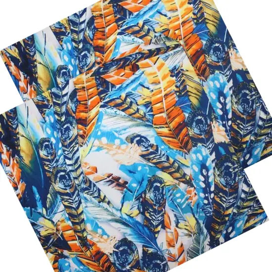 Blue Feathers Printed Spandex Fabric {5}