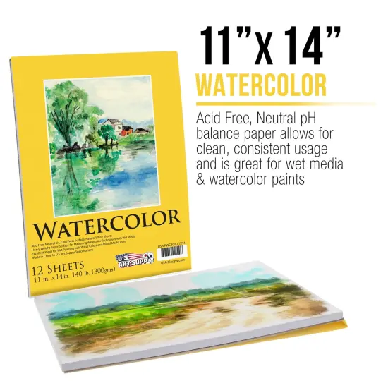 11" x 14" Premium Heavyweight Watercolor Paper Pad, Pack of 2 (12 Sheets Each), 140lb (300gsm) - Spiral Bound, Cold Pressed, Acid-Free, Wet, Water Color Paper - For Artists, Students {2}