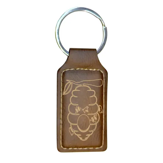 Keychain - Rectangle - Beehive - Leather Black/Silver {3}