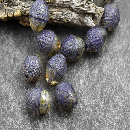 *8* 10x12mm Purple Washed Crystal Picasso Acorn Oval Beads {6}